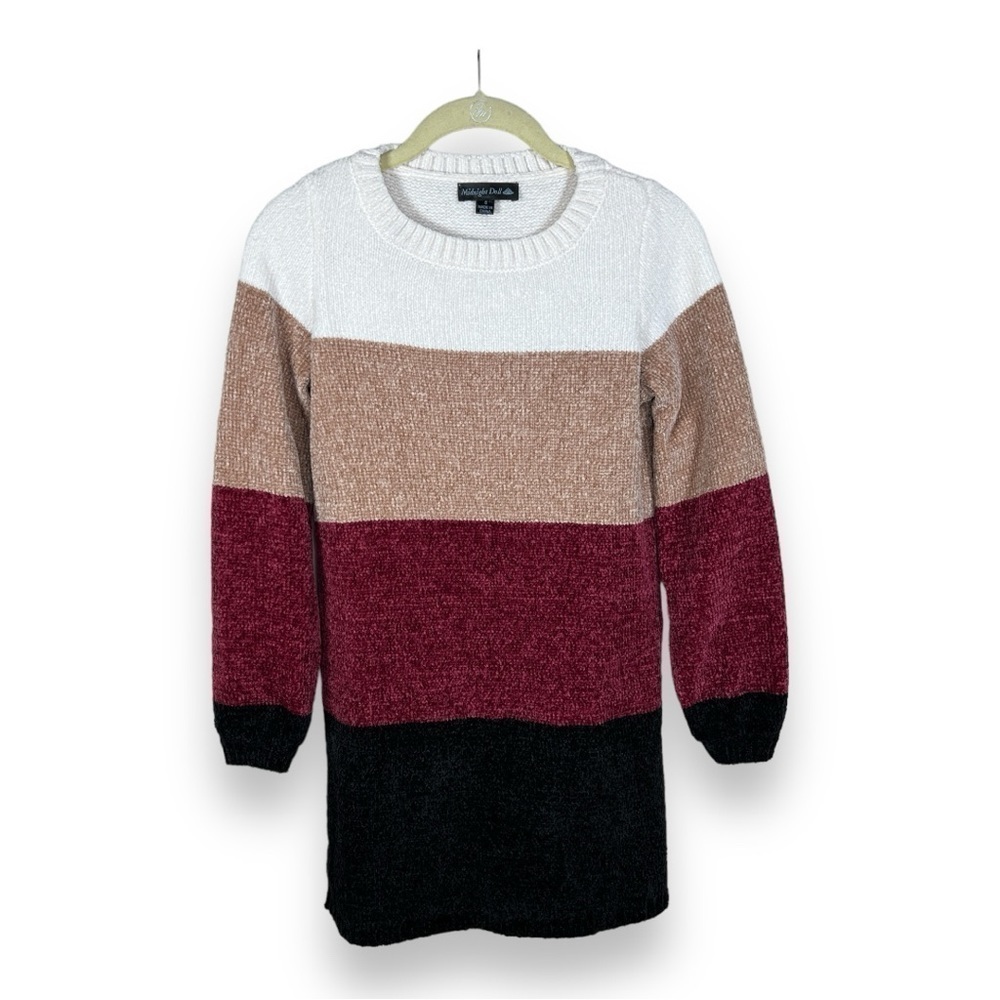 SMALL MIDNIGHT DOLL COLORBLOCK SWEATER LONG SLEEVE STRETCH SOFT CHENILLE